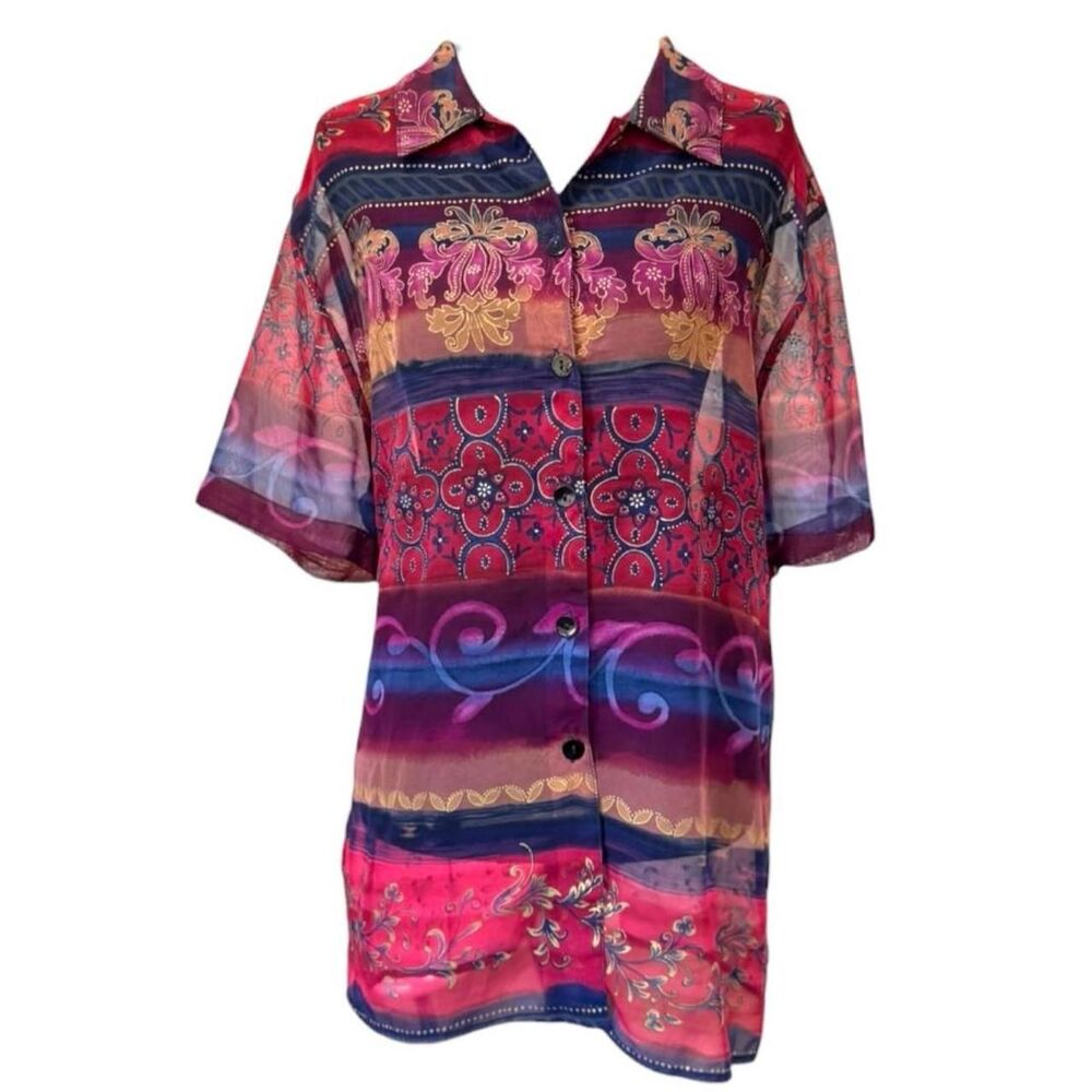 Vintage 90s Deadstock Kathie Lee paisley printnblouse sheer Size 12/14 nwt